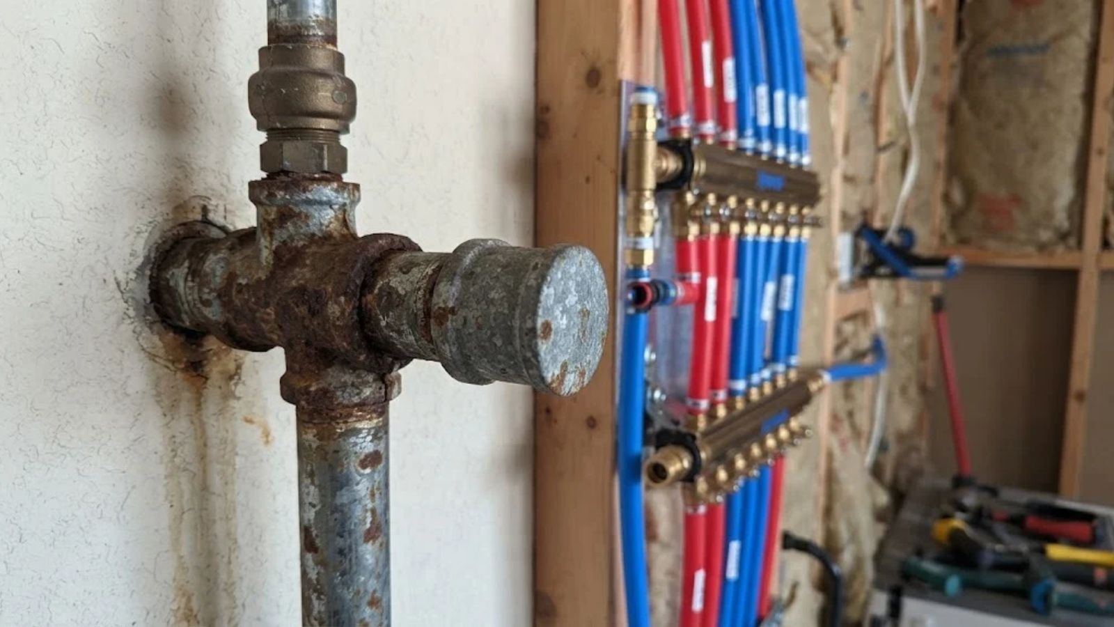 Whole-home repiping replacing galvanized pipe with PEX in Denton, TX