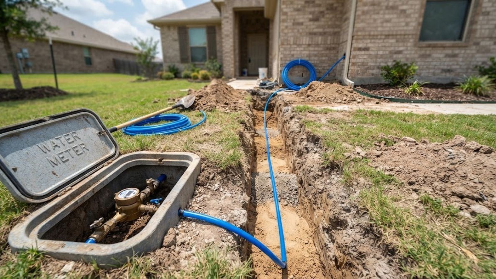 Water service line repair from the meter in Denton, TX